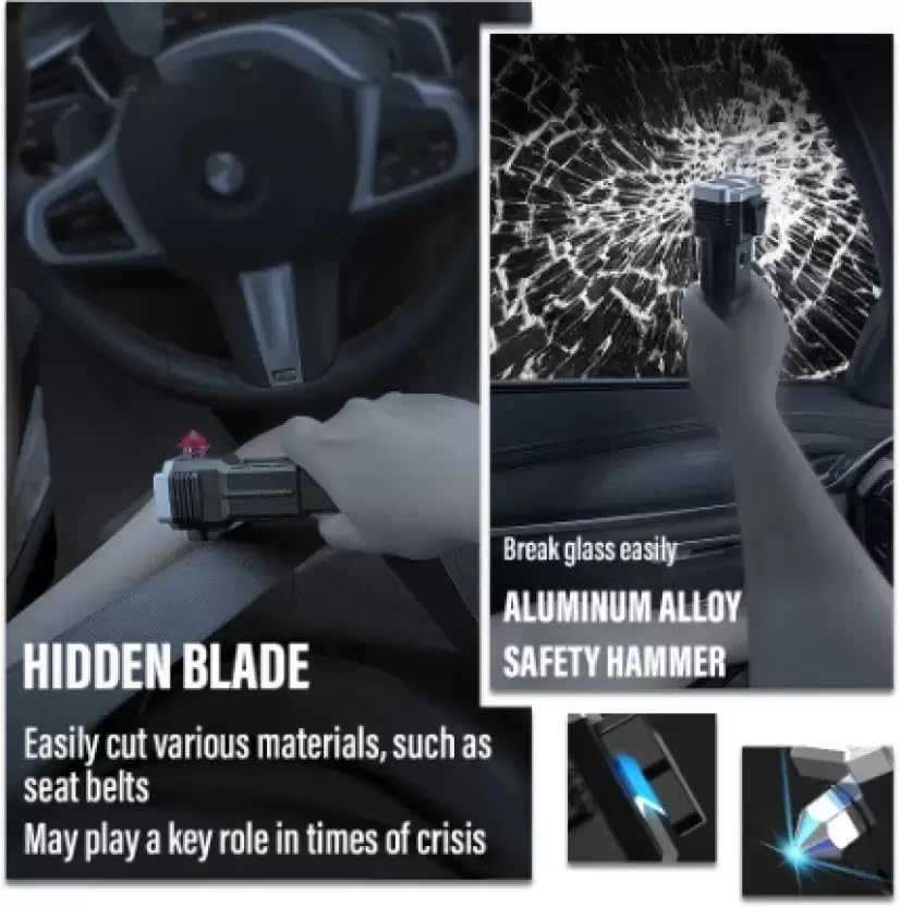 Emergency Survival Torch with Rechargeable LED Flashlight, Glass Breaker, Cutter Blade – Ideal Car Safety Tool for Night Travel or Rescue