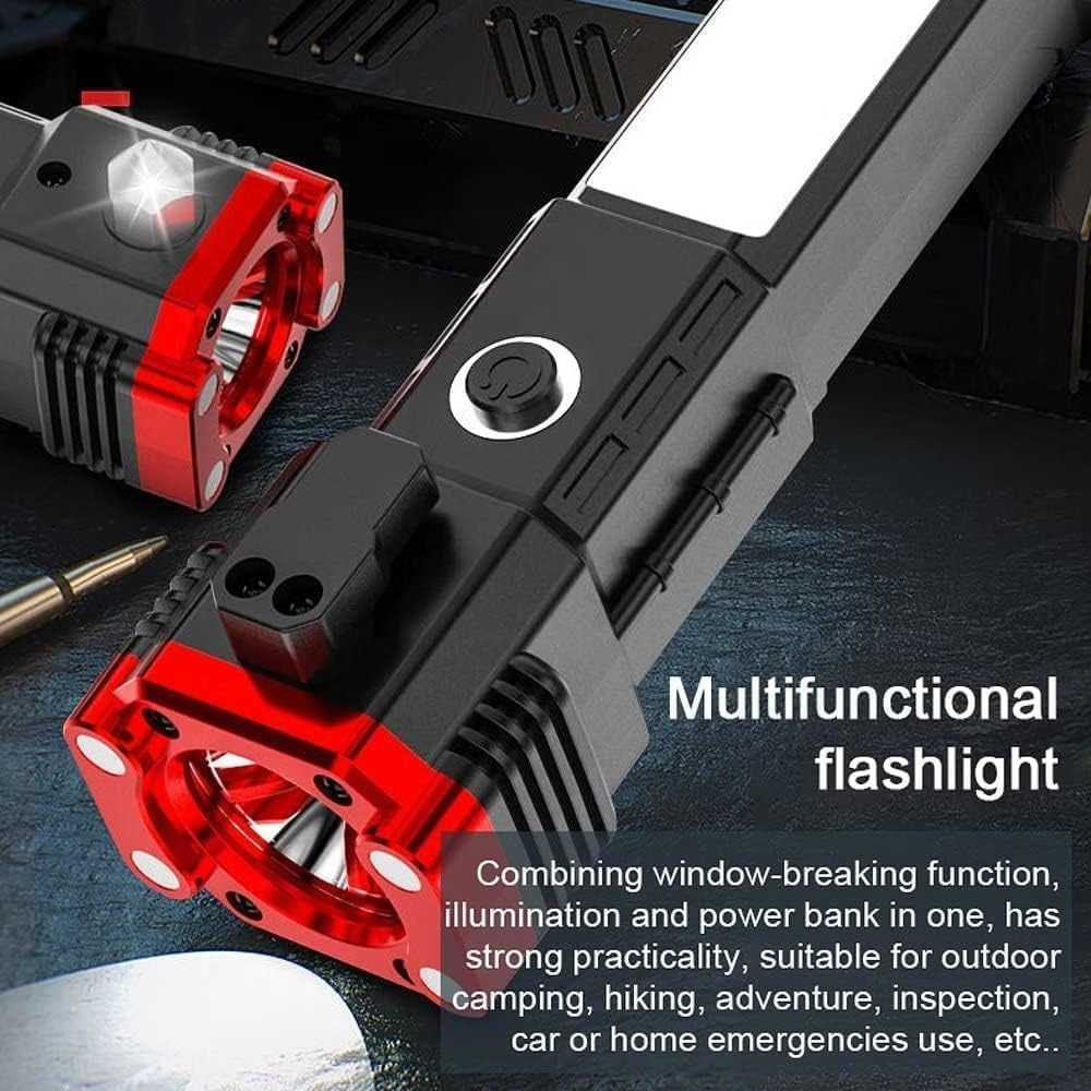 Emergency Survival Torch with Rechargeable LED Flashlight, Glass Breaker, Cutter Blade – Ideal Car Safety Tool for Night Travel or Rescue