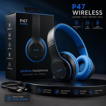 P47 Wireless Bluetooth Headphones – Foldable Headset with FM Radio