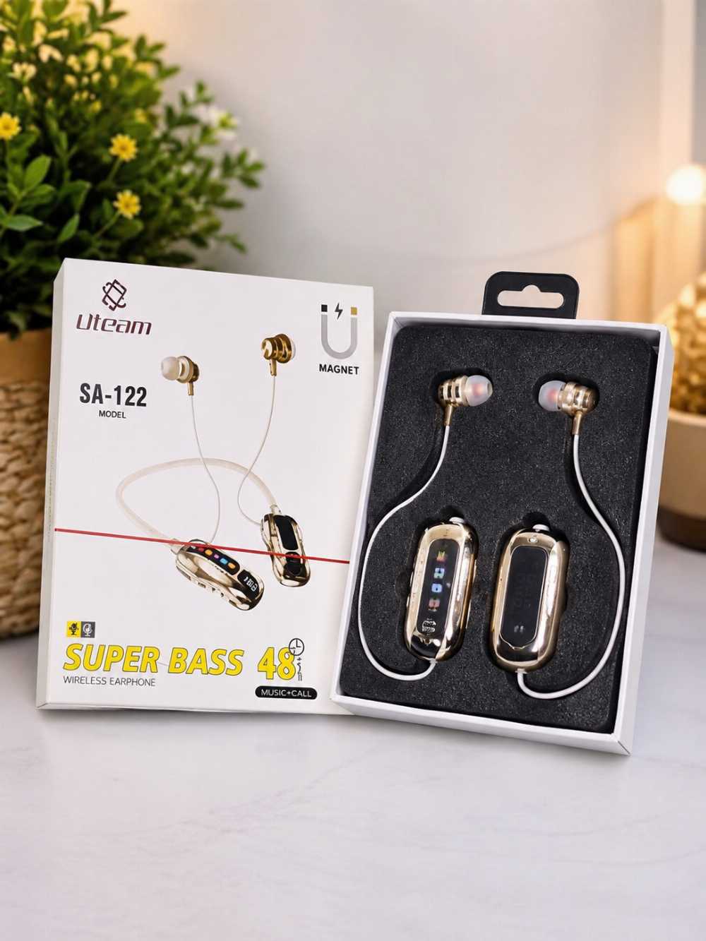 Uteam SA-122 Magnetic Wireless Earphones – Super Bass, 48H Battery & HD Calls