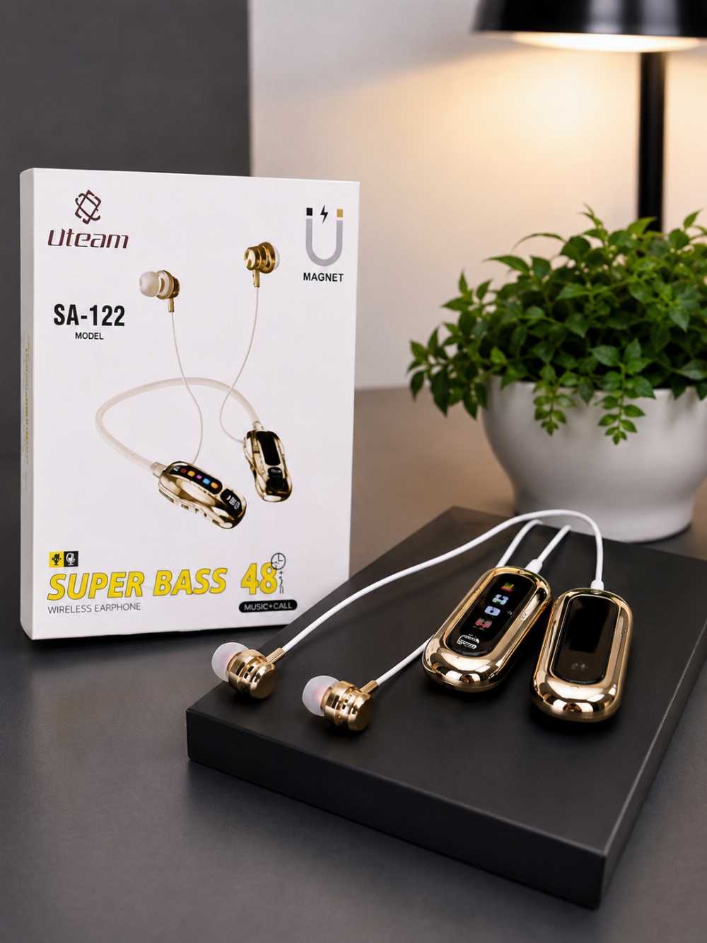 Uteam SA-122 Magnetic Wireless Earphones – Super Bass, 48H Battery & HD Calls