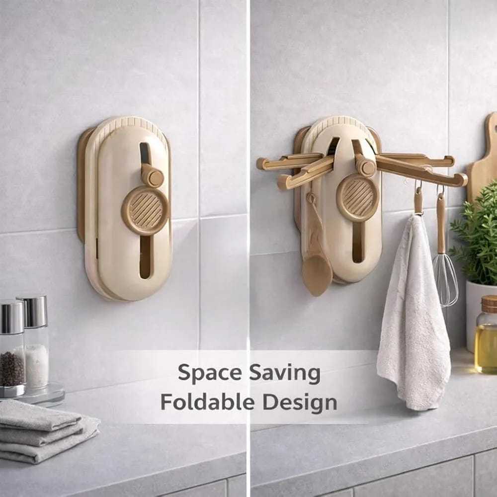 5-Claw Retractable Wall Hook – Space-Saving Foldable Organizer for Kitchen, Bathroom & Home