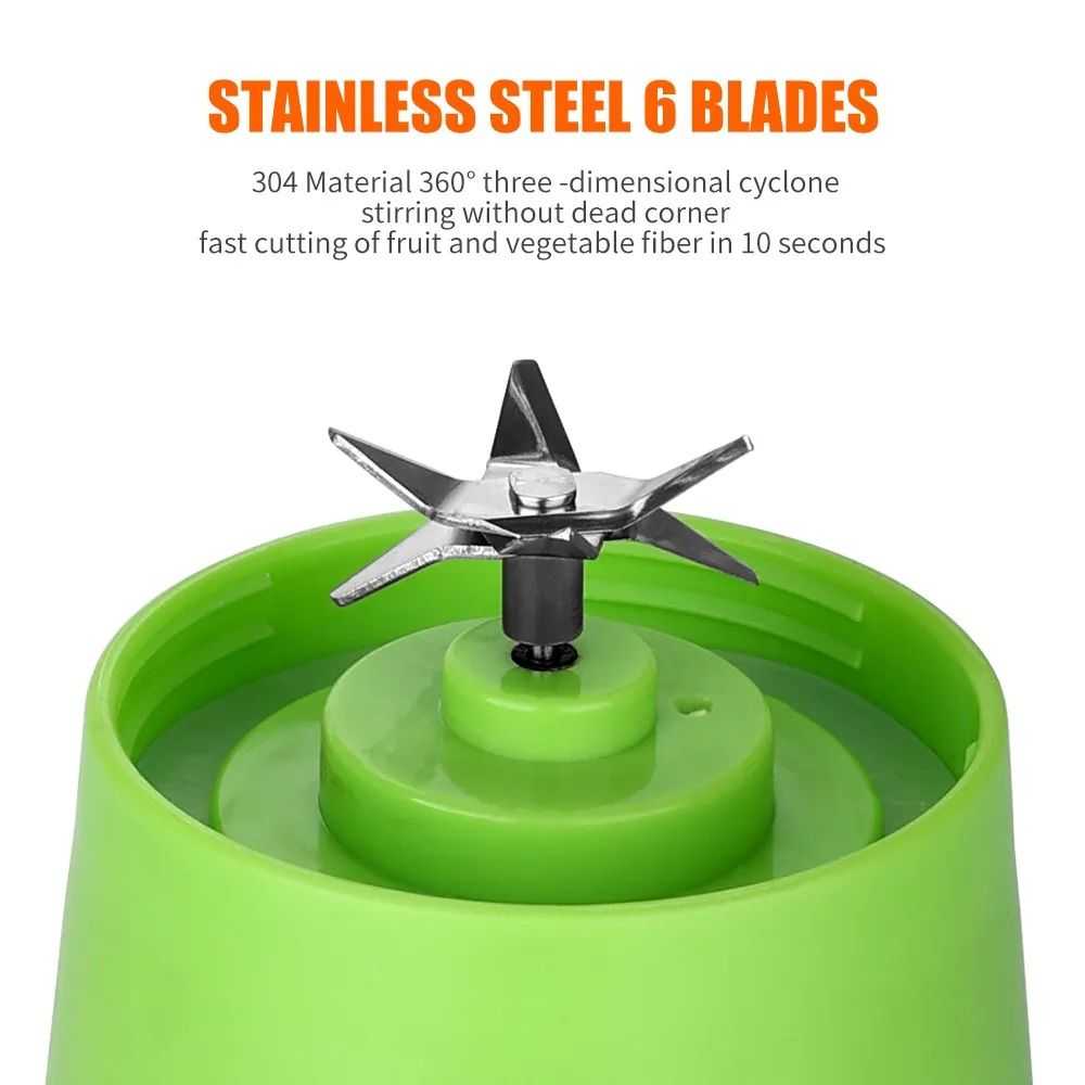Portable Rechargeable Juicer Blender – 380ml 6-Blade Mini Fruit Smoothie Maker
