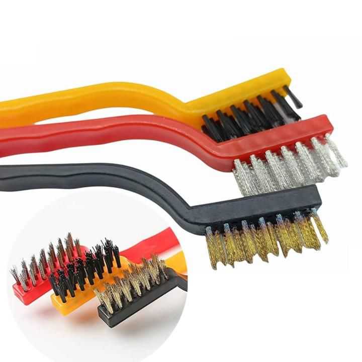 3-Piece Kitchen Cleaning Brush Set – Steel, Brass & Nylon Scrub Brushes