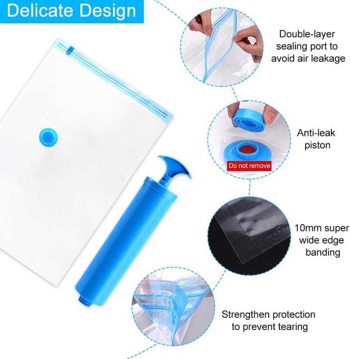 Vacuum Storage Bags Set – 5 Bags + Hand Pump | Space Saving Storage Organizer